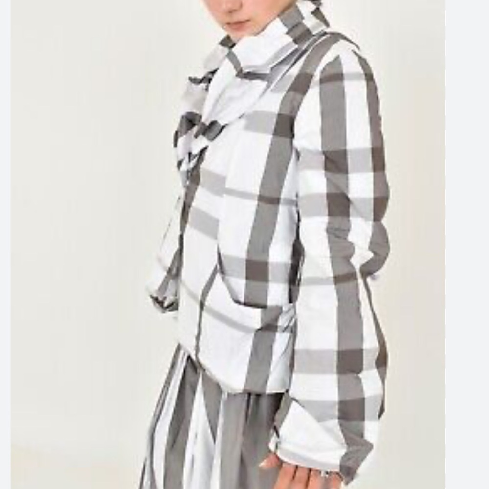 LUUKAA Nikki Plaid Blazer Jacket Size 12 Artsy Lagenlook - Picture 2 of 11